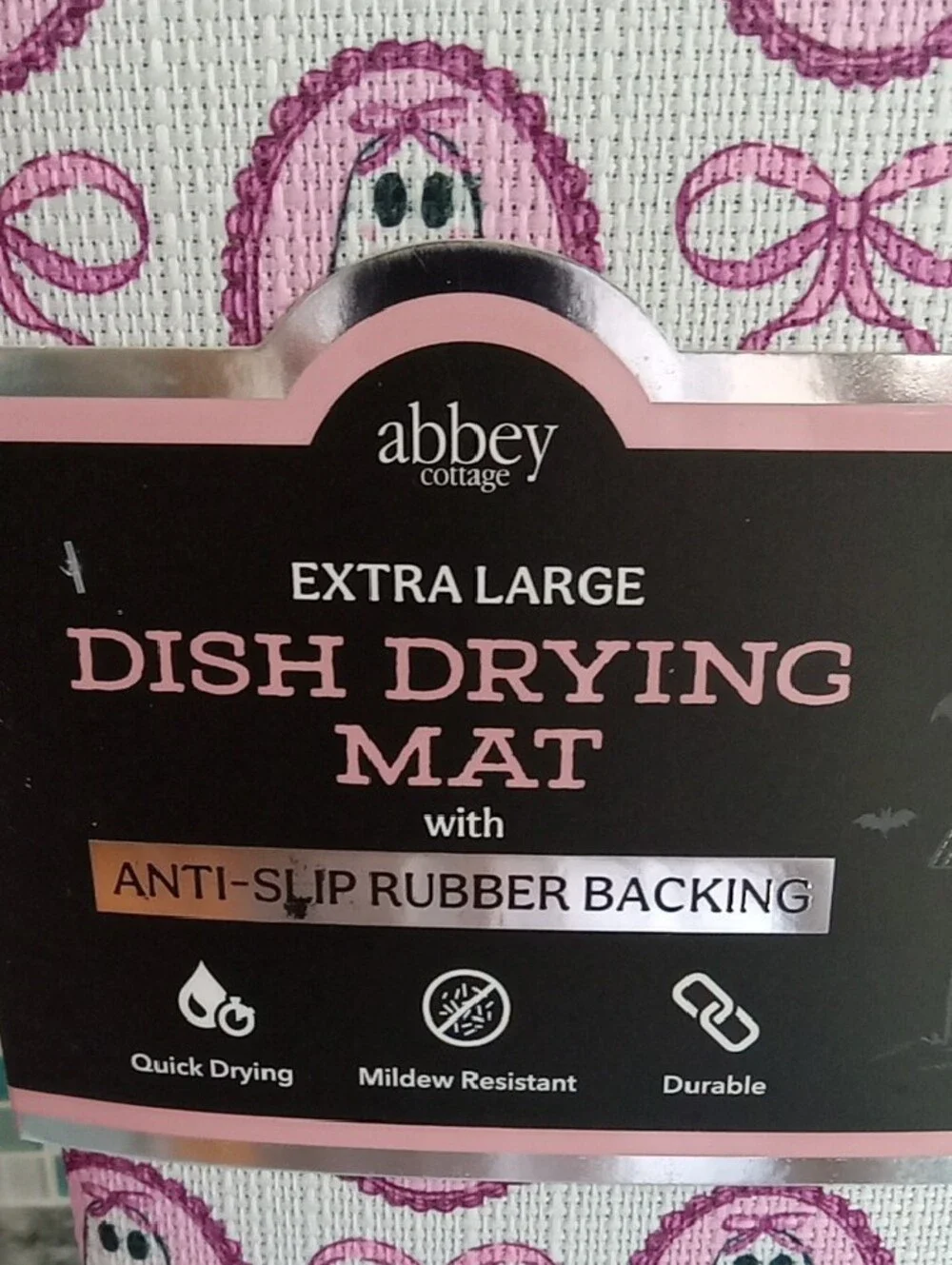 Abbey Pink Ghost Print Extra Large Dish Drying Mat